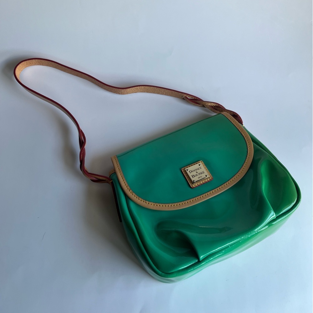 Dooney & Bourke Patent Flap Pleated Hobo Shoulder Bag -Seafoam